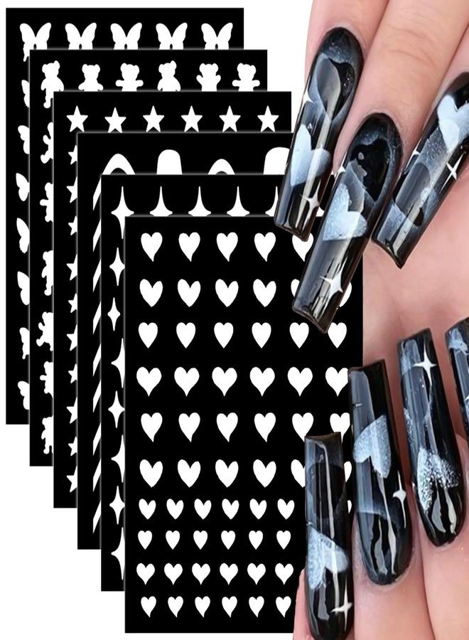JERCLITY 6 Sheets Airbrush Stencils Nail Stickers for Nail Art Self-Adhesive Star Butterfly French Tip Heart Nail Decals Stencils Tool for Women Girls Nail Art Accessories - Image 1
